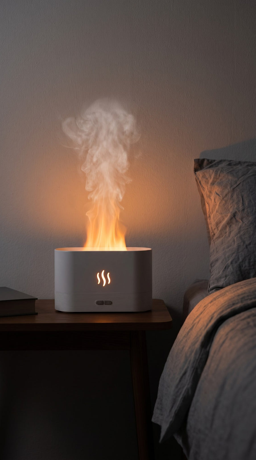 Lumbre encendido en la mesita de noche