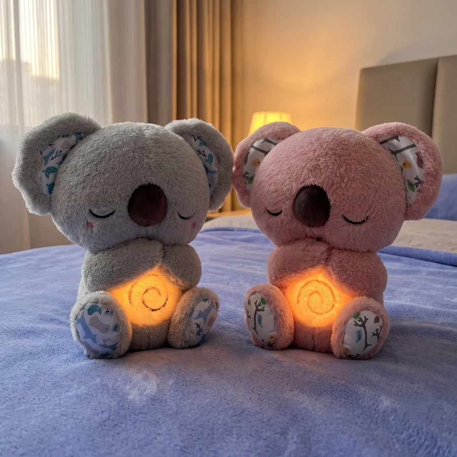 Dos koalas Mimo, gris y rosa, con la luz encendida